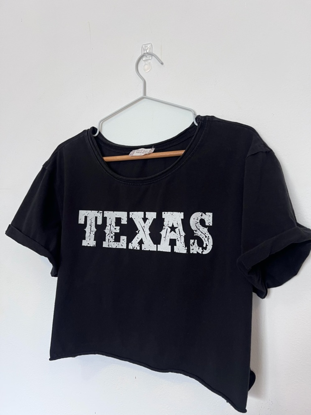 Texas Graphic Cropped Tee Black Made in USA Size M - Picture 3 of 7